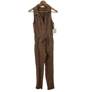 NWT Bella Dahl Sleeveless Linen-Blend Brown Utility Jumpsuit Size XS